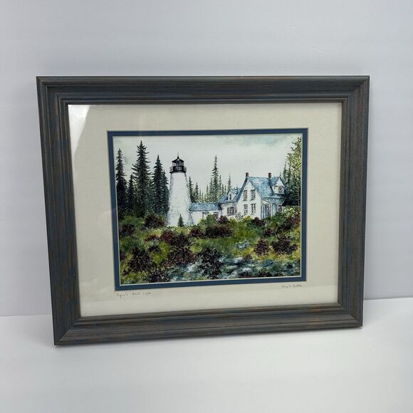 “Dyce’s Head Light” Framed Art Print Signed Artist Hilary Bartlett ‘93 Maine - Picture 1 of 10